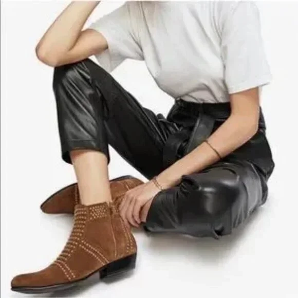 Annie Bing Camel Brown Suede Charlie Studded Western Booties Size 9 - Picture 1 of 5